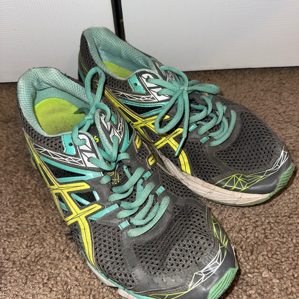 Asics Women's Gray and Yellow Athletic Shoes